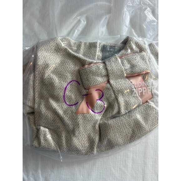 Tahari Kid Baby Girls Beige Neutral Dress Pink Bow Knit Metallic Shimmer Size 2T - Picture 7 of 7